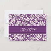 Carte Mariage RSVP Crème et Plum Damask (Dos)