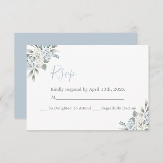 Carte mariage RSVP Dusty Blue Floral (Devant / Derrière)