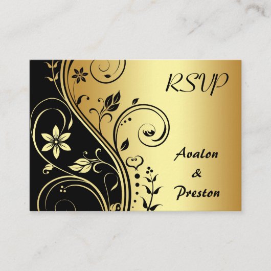Carte Mariage RSVP Elegant Gold Flower (Devant)