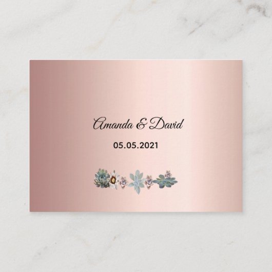 Carte mariage RSVP fleurs succulentes or rose (Dos)