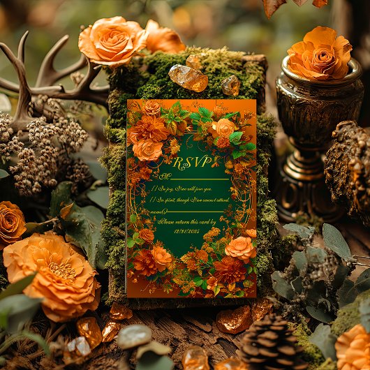 Carte Mariage RSVP Floral Automne Enchantant