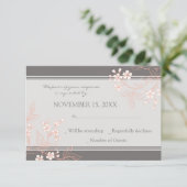 Carte Mariage RSVP Floral Gris Coral (Debout devant)