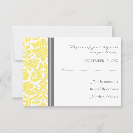 Carte Mariage RSVP Gris Lemon Damask (Devant)