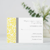 Carte Mariage RSVP Gris Lemon Damask (Debout devant)