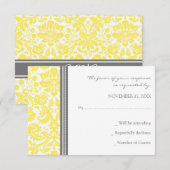 Carte Mariage RSVP Gris Lemon Damask (Devant / Derrière)