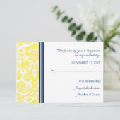 Carte Mariage RSVP Jaune Bleu Damas (Debout devant)