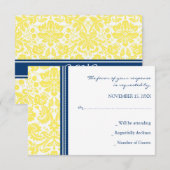 Carte Mariage RSVP Jaune Bleu Damas (Devant / Derrière)