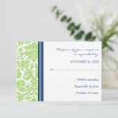 Carte Mariage RSVP Lime Blue Damask (Debout devant)