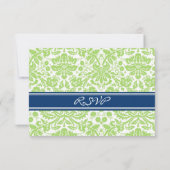 Carte Mariage RSVP Lime Blue Damask (Dos)