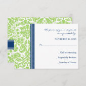 Carte Mariage RSVP Lime Blue Damask (Devant / Derrière)