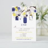 Carte Mariage RSVP Mason Jaune et Bleu (Debout devant)