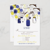 Carte Mariage RSVP Mason Jaune et Bleu (Devant / Derrière)