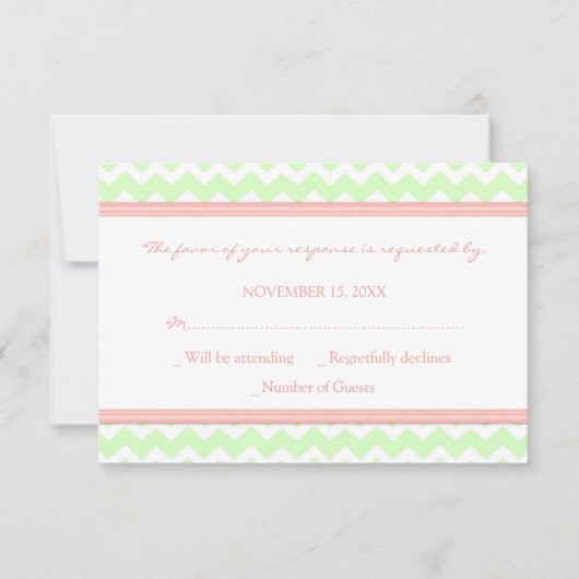 Carte Mariage RSVP Mint Coral Chevron (Devant)