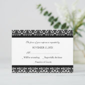 Carte Mariage RSVP noir blanc Damask (Debout devant)