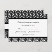 Carte Mariage RSVP noir blanc Damask (Devant / Derrière)