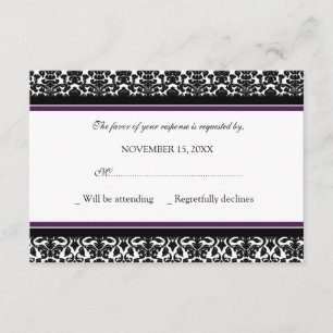 Carte Mariage RSVP Plum Black Damask