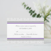 Carte Mariage RSVP pourpre Grey Damask (Debout devant)