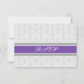 Carte Mariage RSVP pourpre Grey Damask (Dos)