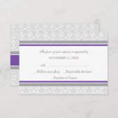 Carte Mariage RSVP pourpre Grey Damask (Devant / Derrière)