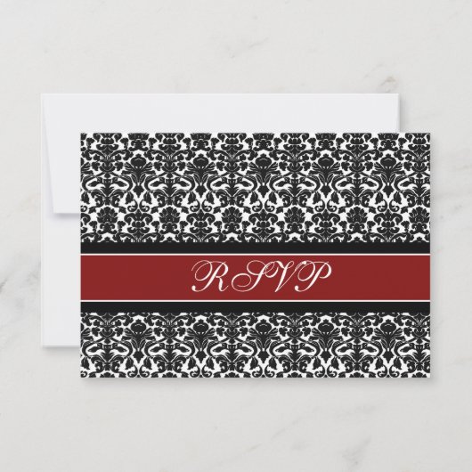 Carte Mariage RSVP Red Black Damask (Dos)