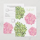 Carte Mariage RSVP Rose & Green Floroms (Devant / Derrière)