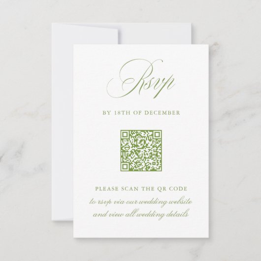 Carte Mariage RSVP Sage Green QR Code élégant (Devant)