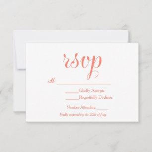 Carte Mariage RSVP simple et élégante Coral & Blan