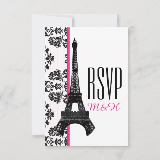 Carte Mariage RSVP Tour Eiffel Parisienne Rose Cha (Dos)