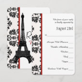 Carte Mariage RSVP Tour Eiffel Rouge Parisien (Devant / Derrière)