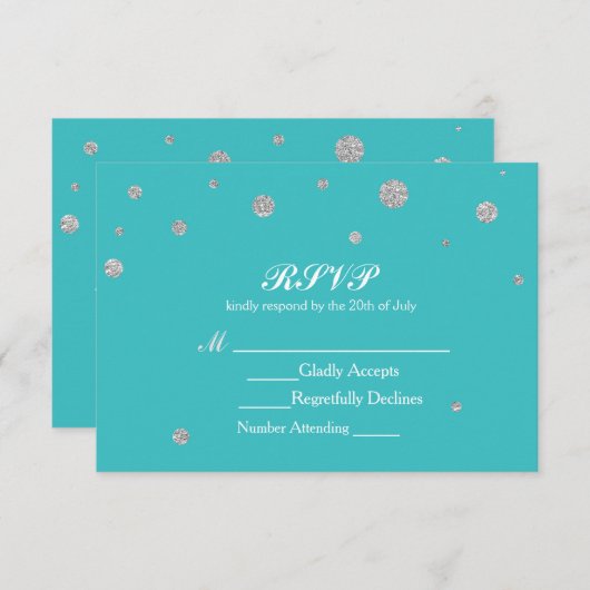 Carte Mariage RSVP Turquoise & Silver Parties scin (Devant / Derrière)