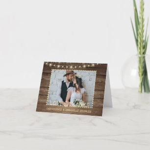 Carte Mariage Rustic Wood Lights 2 Merci photo