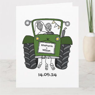 Carte Mariage rustique de ferme avec tracteur vert perso