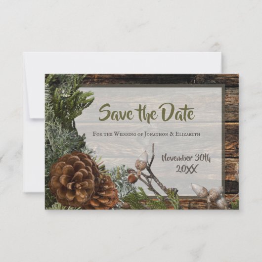 Carte Mariage Rustique en Forêt Bois foncé Branche de fe (Devant)