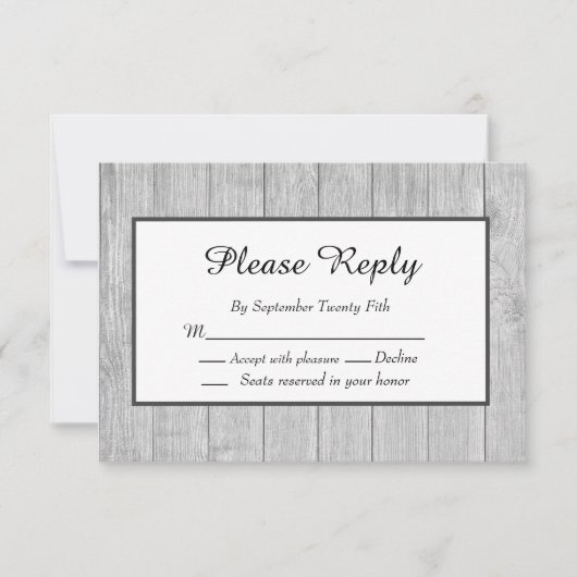 Carte Mariage rustique Gris Wood (Devant)