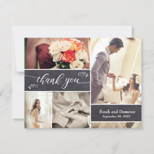Carte Mariage rustique Horizontal Photo Collage Merci