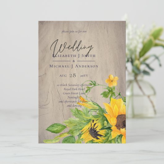 Carte Mariage rustique Tournesol (Debout devant)