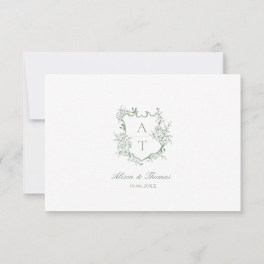 Carte mariage Sage Green Crest Monogram Détails (Dos)