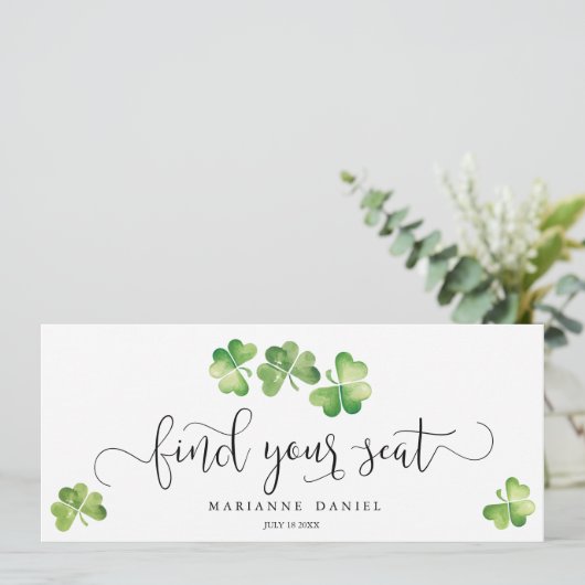 Carte Mariage shamrock vert irlandais trouvez votre sièg (Debout devant)