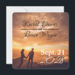 Carte Mariage simple moderne Enregistrer la date romanti<br><div class="desc">Une magnifique carte de mariage Save-the-Date pour le plus beau jour.
Une carte au design soigné avec une ambiance romantique au coucher du soleil en rouge,  orange.

La carte présente un design élégant et moderne avec une écriture cursive et des éléments modernes.</div>