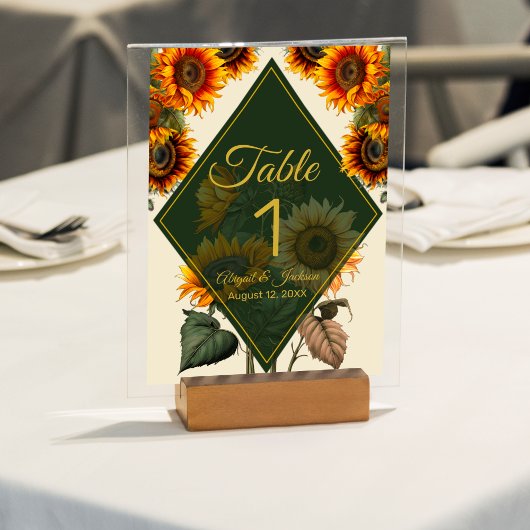 Carte Mariage Sunflower Forest Green & Gold Table
