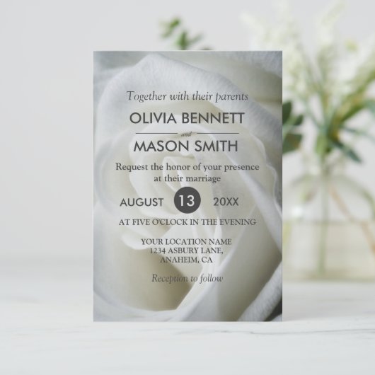 Carte Mariage texturée Rose blanche (Debout devant)