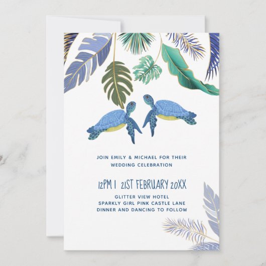Carte Mariage Tortues Marines Bleu Jaune (Devant)