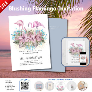 Carte Mariage Tropical de Plage aux Flamants Roses Rougi