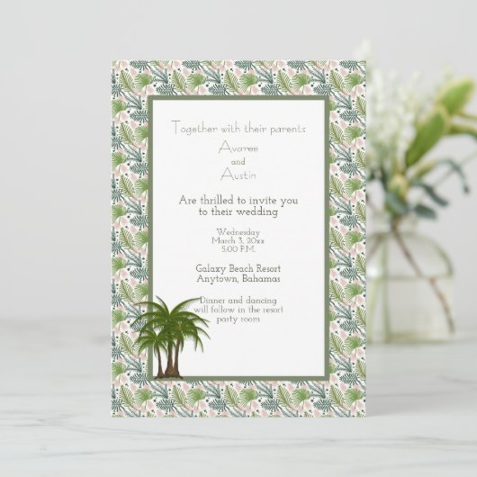 Carte Mariage tropical Feuille Palm Tree (Debout devant)