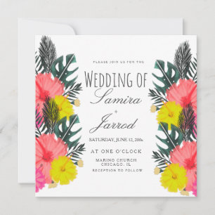 Carte Mariage Tropical Floral Dessiné à la Main Feuille