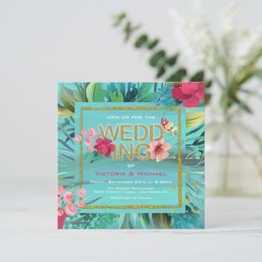 Carte Mariage Tropical Ocean Waves Gold Parties sc (Debout devant)