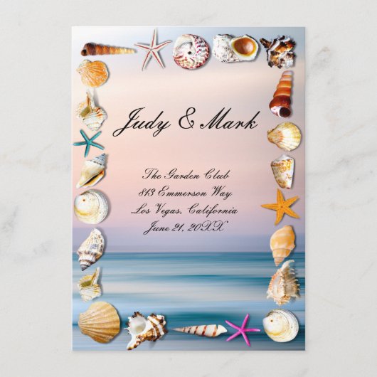 Carte Mariage Tropical Sandy Beach & Seashells (Devant)
