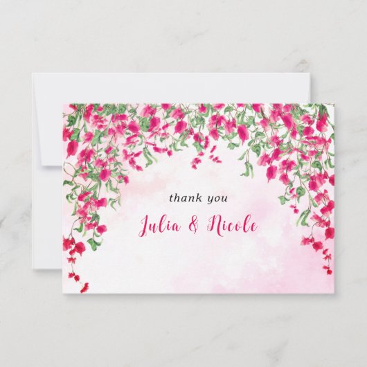 Carte Mariage Tropical sous les Bougainvillées Roses (Devant)