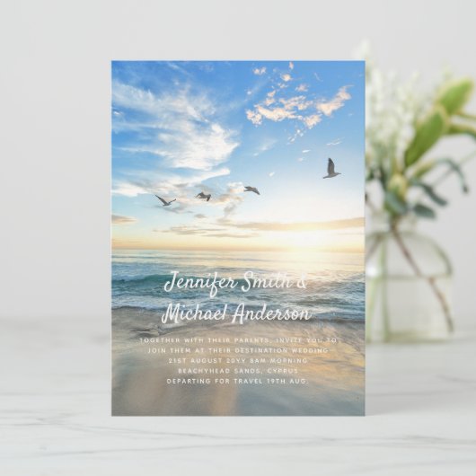 Carte Mariage Tropical sur la Plage à l'Étranger Photo O (Debout devant)