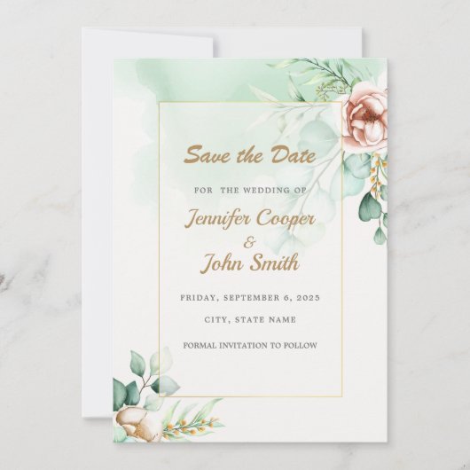 Carte Mariage vert Eucalyptus Enregistrer la date (Devant)